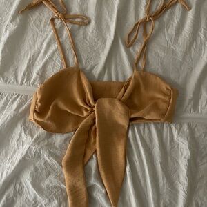 Women's Tan Tie-Front Top